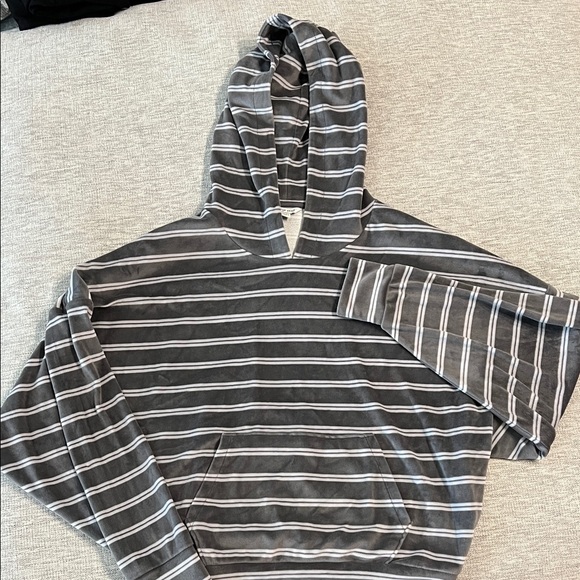 American Eagle Outfitters Gray and White Striped Hoodie - Picture 1 of 3